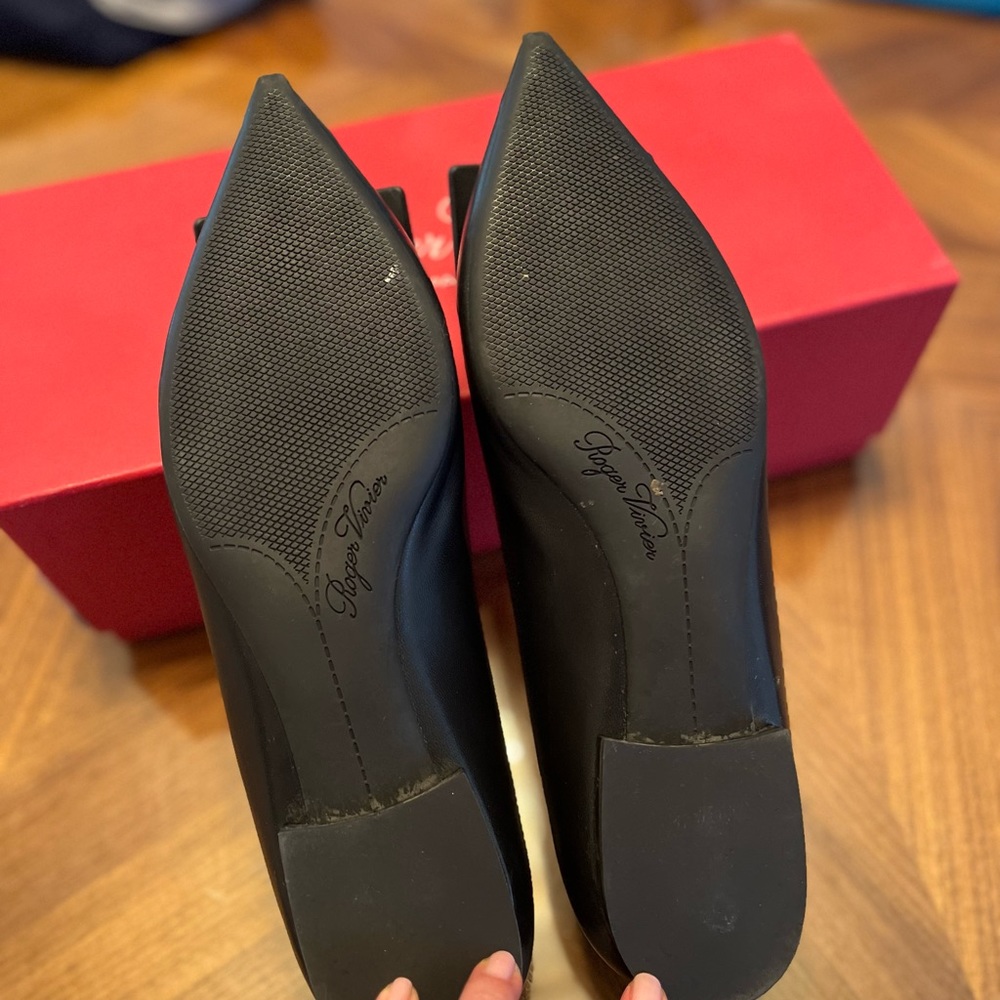 Roger Vivier Black Grommettine Buckle Pointed Toe Flats - Picture 3 of 6